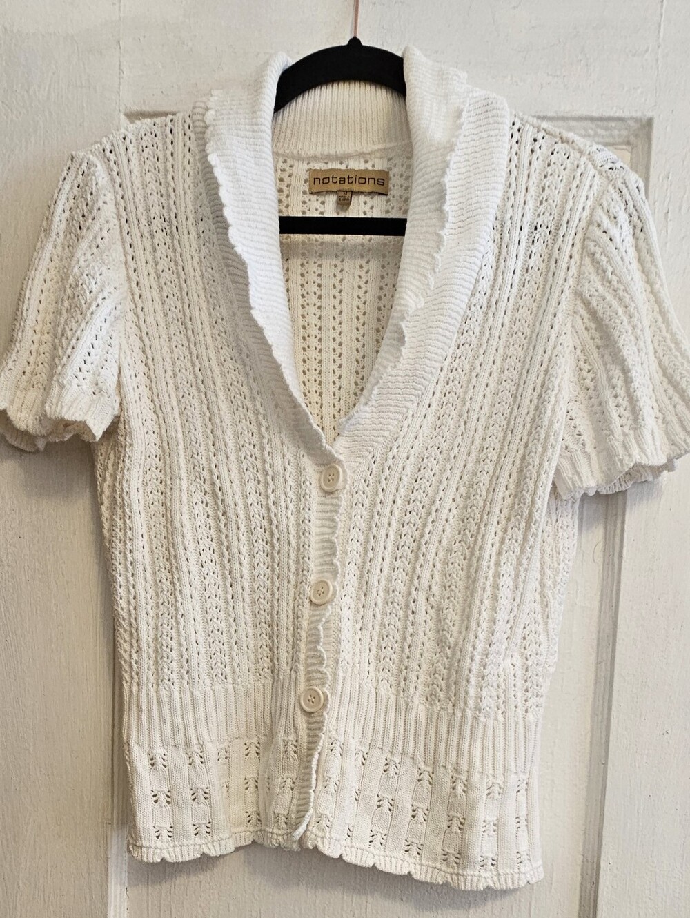 Notations White Short-Sleeve Knit Cardigan Sweater Top